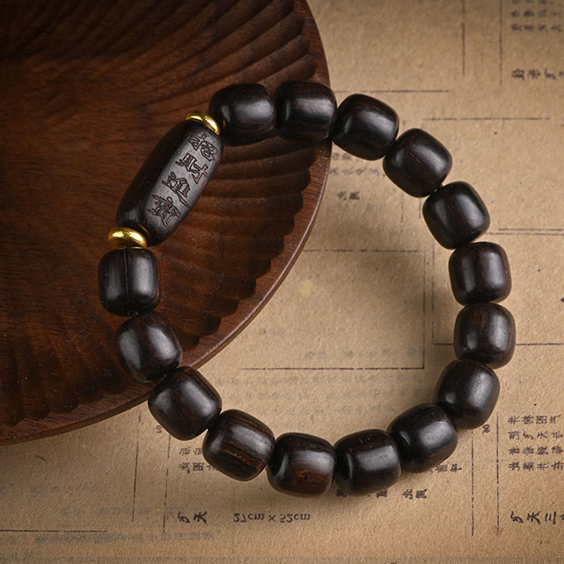 Buddha Stones Tibetan Ebony Wood Barrel Beads Lucky and Treasure Balance Bracelet