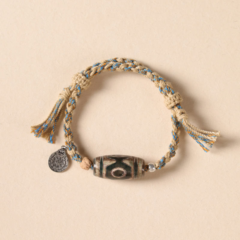Buddha Stones Tibetan Dzi Bead Wealth Protection Braided Bracelet