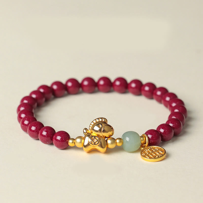 Buddha Stones Year of the Horse Natural Cinnabar Hetian Jade Concentration Bracelet