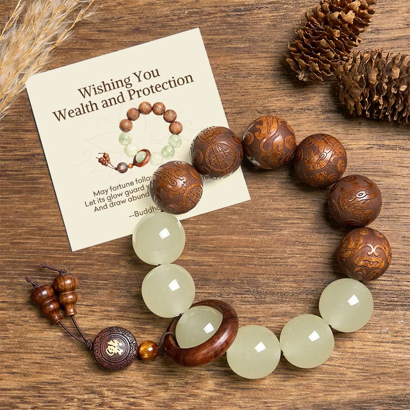 Buddha Stones "wishing You Wealth and Protection" Sappan Wood Bracelet Includes Gift Message Card