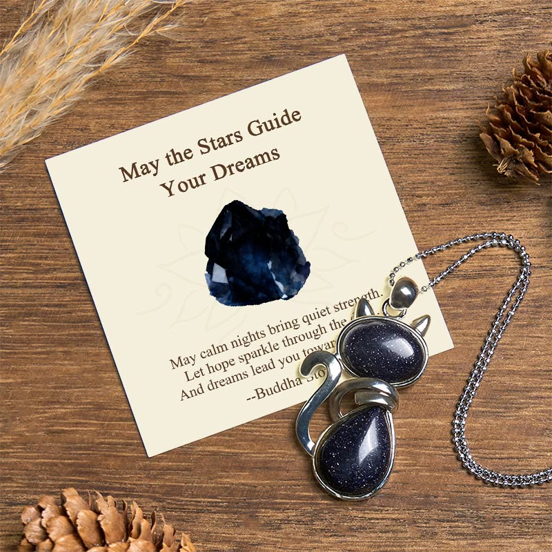 Buddha Stones "may the Stars Guide Your Dreams" Cat Sandstone Necklace Includes Gift Message Card
