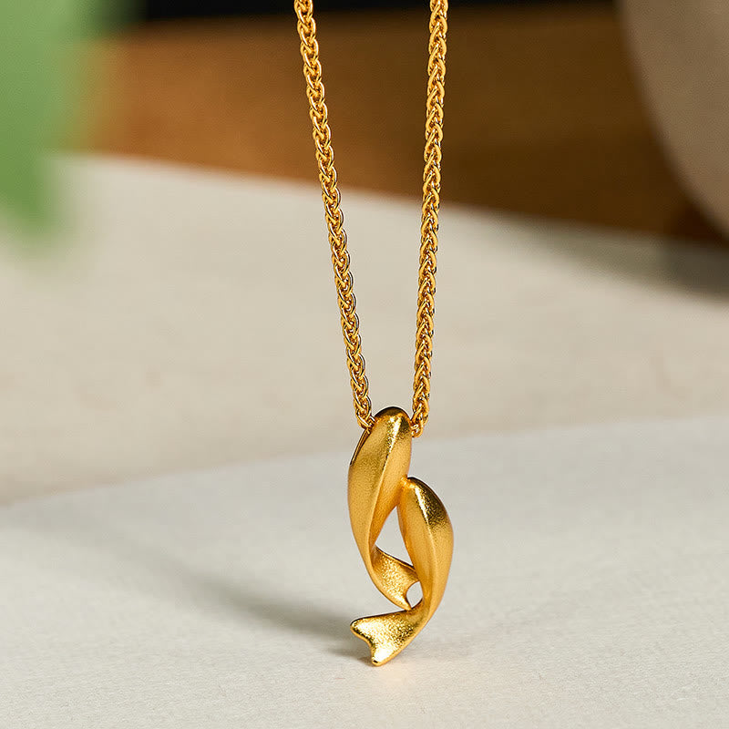 Buddha Stones Double Koi Fish 24k Gold Plated Brass Chain Wealth Necklace Pendant