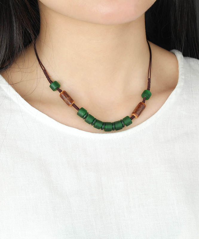 Retro Green Hand Woven Coloured Glaze Gratuated Bead Necklace