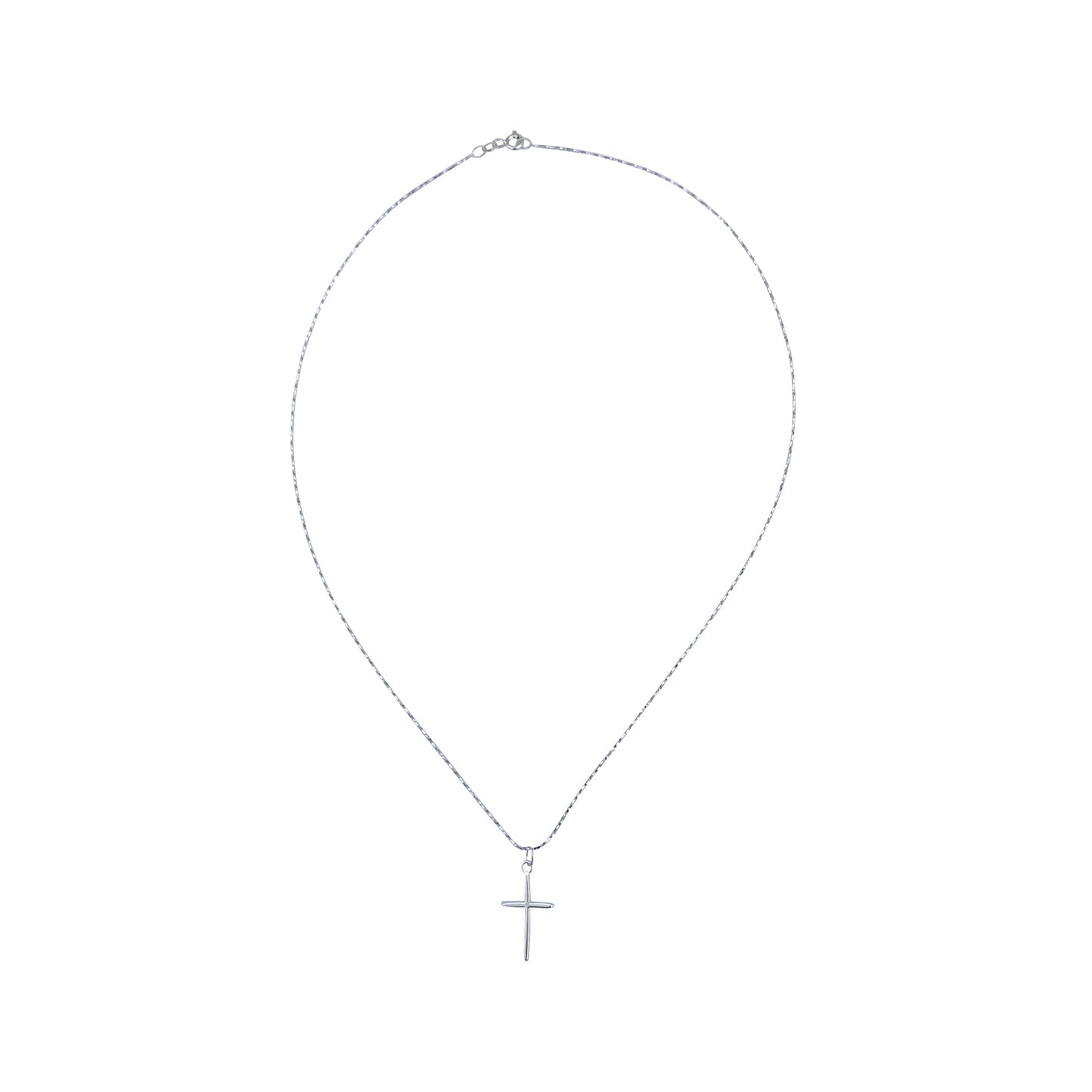 Petite Rounded Sterling Silver Cross Charm Necklace With Gossamer Thin Sterling Silver 18" Chain