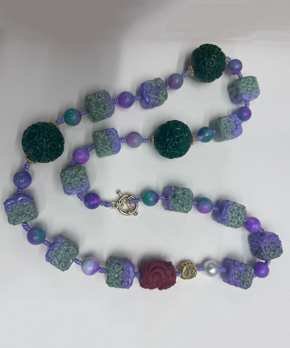 Stainless Steel Agate Pearl Beading Sweater Gratuated Bead Necklace