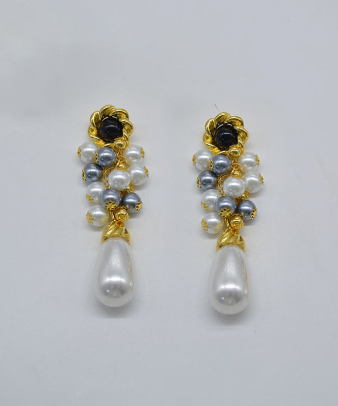 White Sterling Silver Alloy Pearl Drop Earrings