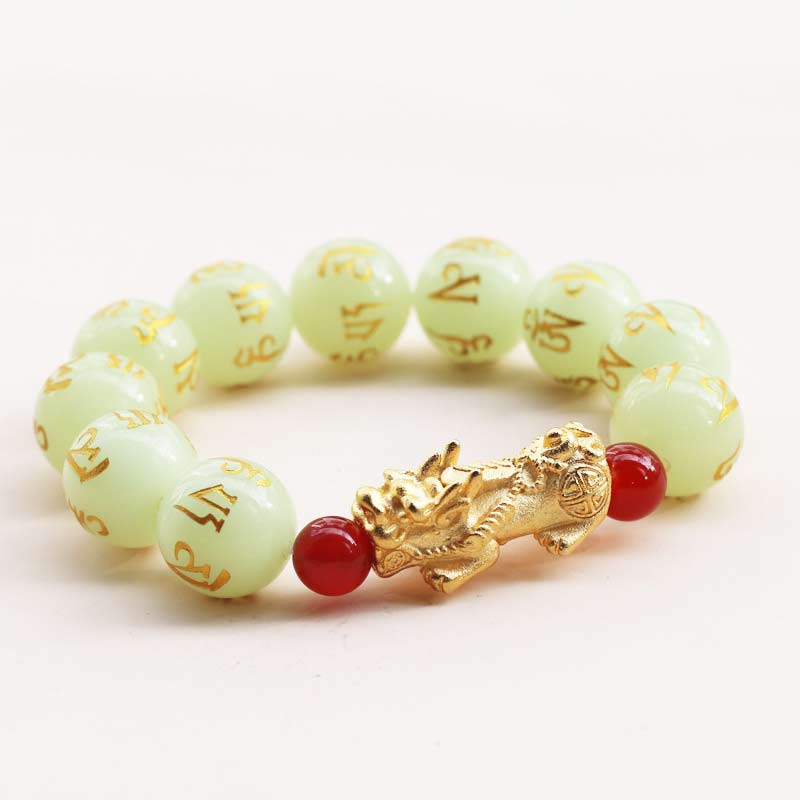 Buddha Stones Fengshui Lucky Pixiu Glowstone Wealth Bracelet