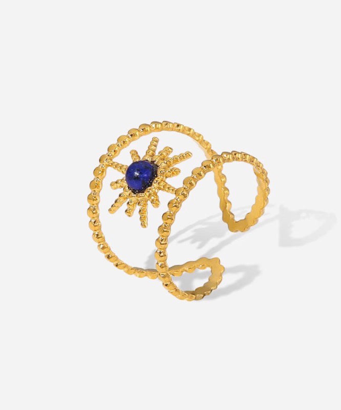Gold Turquoise Bearded Star Gem Stone Hollow Out Three Piece Set Rings