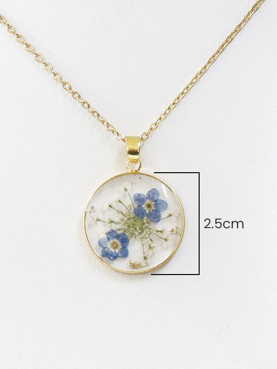 Real Dried Forget-me-not Flower Pendant Necklace