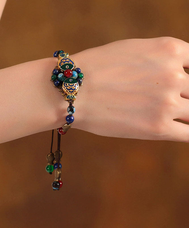Colorblock Bronze Colored Goldfish Agate Coloured Glaze Gem Stone Cloisonne Charm Bracelet