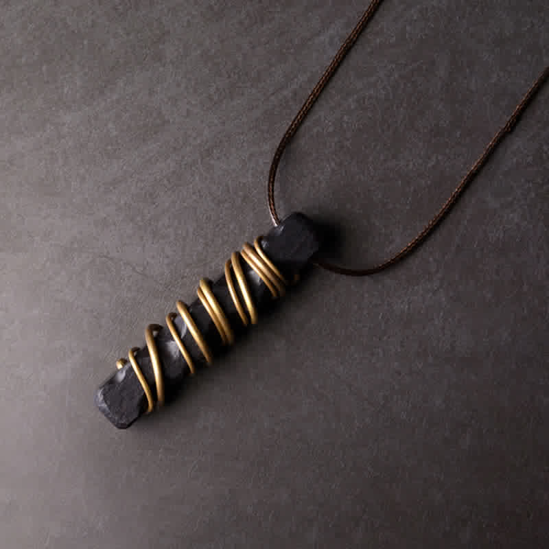 Buddha Stones Tibet Ebony Wood Brass Balance Peace Necklace Pendant