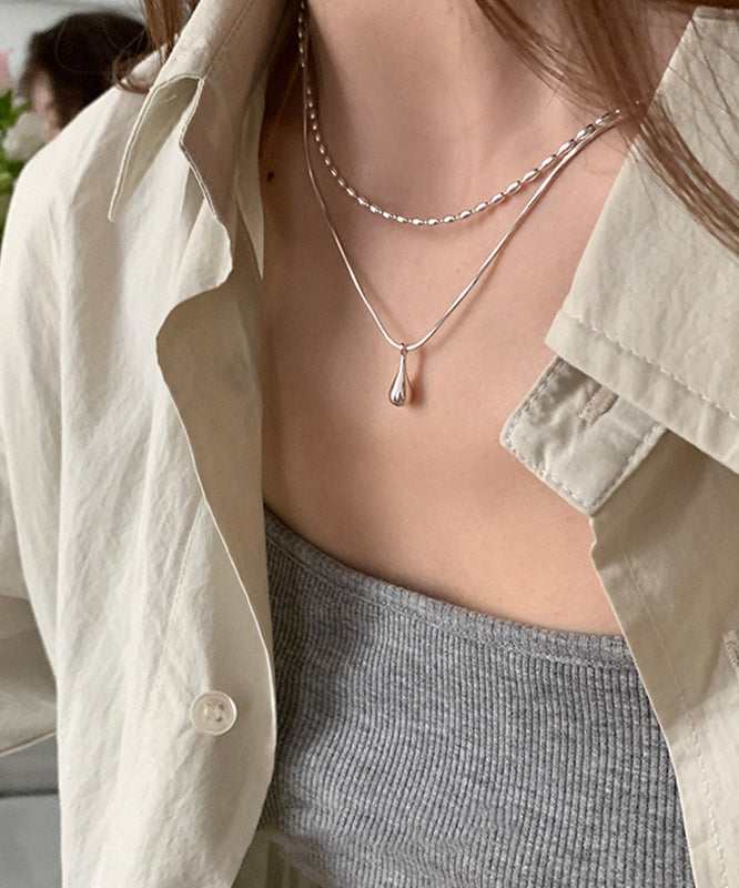 Vogue Silk Sterling Silver Double-layer Water Drop Pendant Necklace