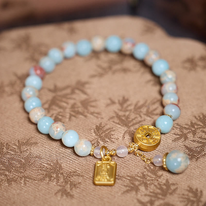 6mm Shoushan Stone Copper Coin Spiritual Wealth Bracelet