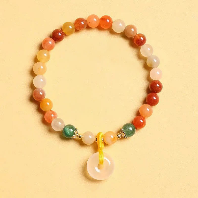 Buddha Stones 14k Gold Plated Colorful Golden Silk Jade Peace Buckle Wealth Bracelet