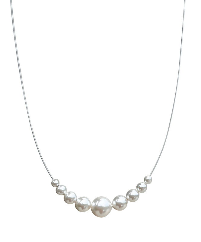 White Sterling Silver Pearl Double Layered Two Piece Set Pendant Necklace