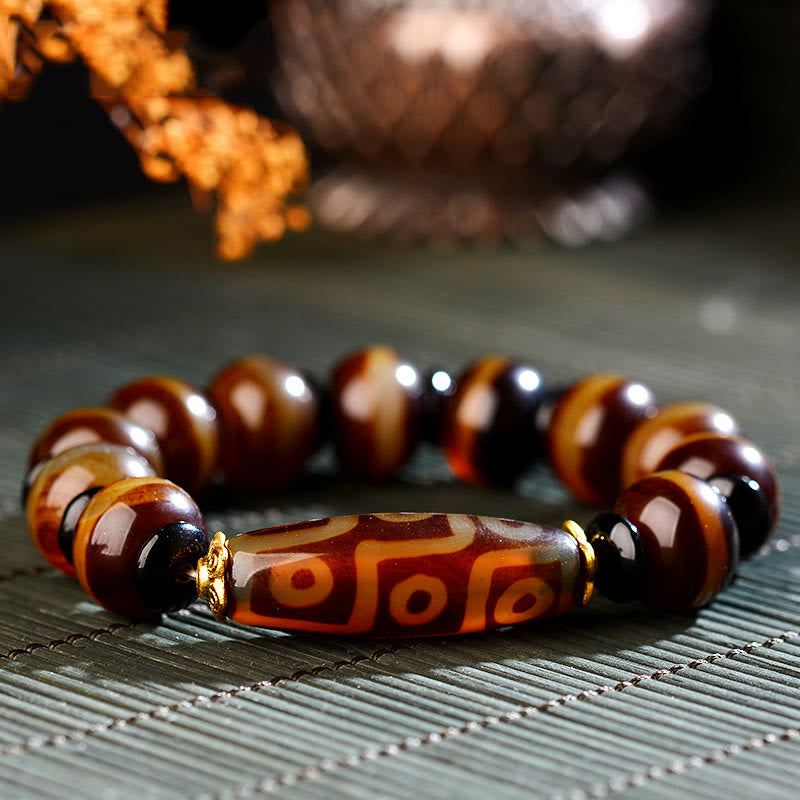 Buddha Stones Tibetan Natural Nine-eye Dzi Bead Agate Wealth Blessings Bracelet