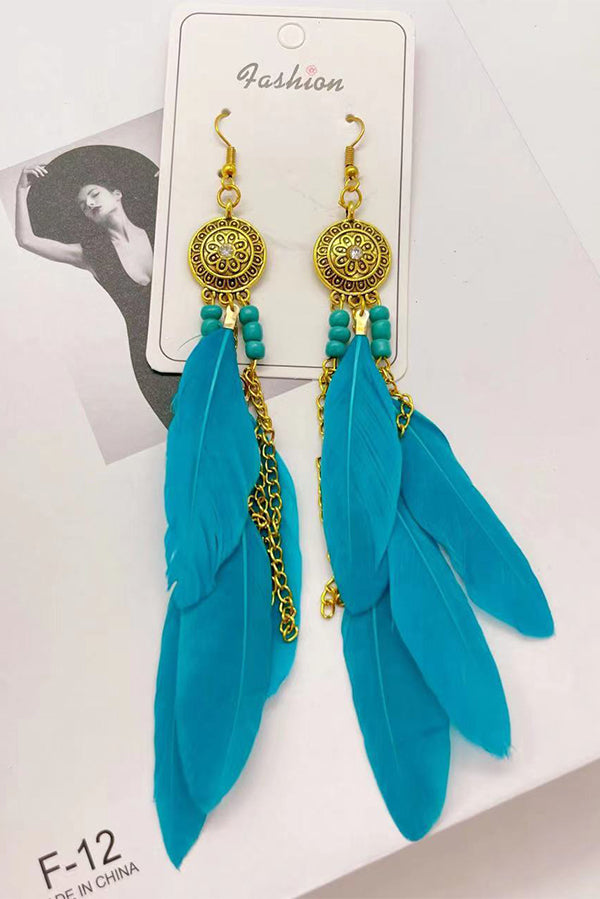Chain Tassel Feather Earrings