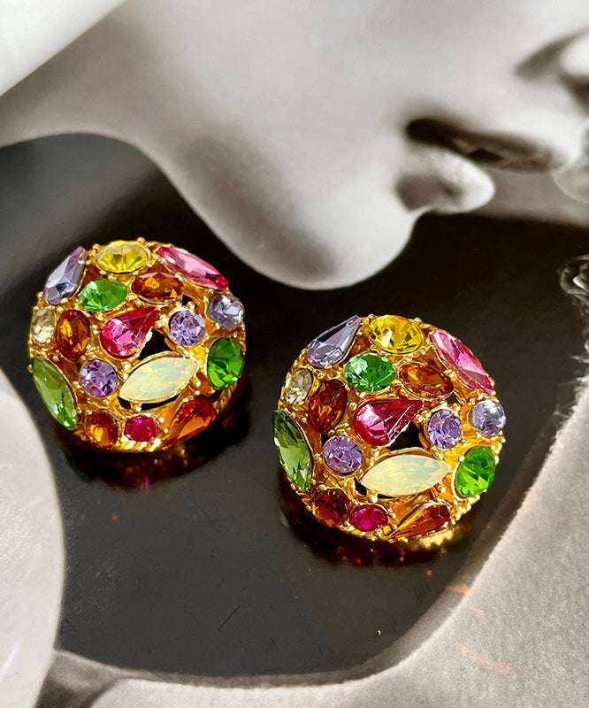 Rainbow Sterling Silver Overgild Zircon Crystal Stud Earrings