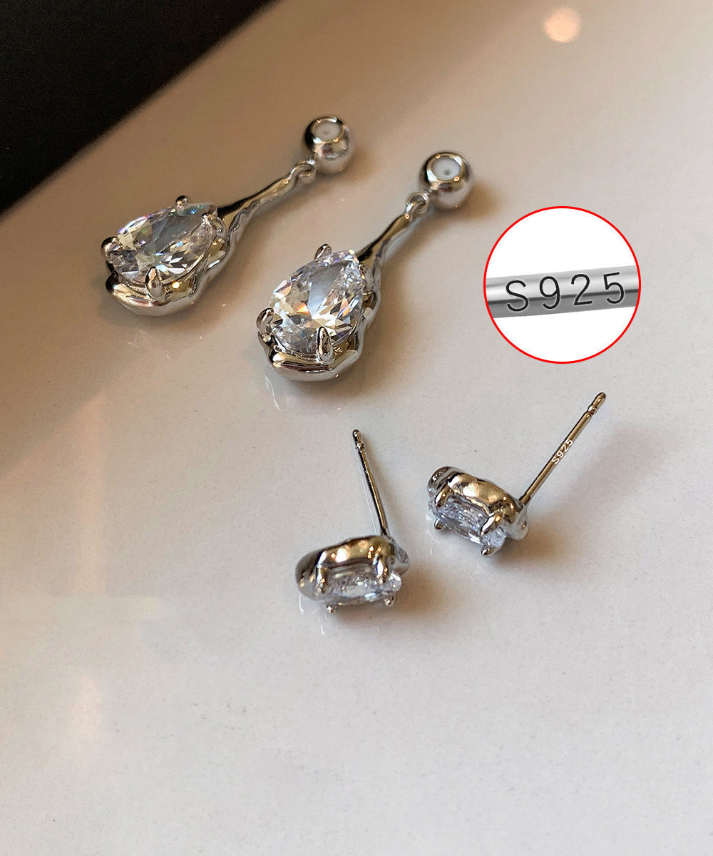 Silvery Teardrop Shape Sparkling Zircon Drop Earrings
