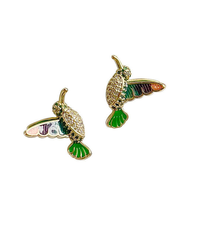 Three Dimensional Hummingbird Fine Copper Stud Earrings