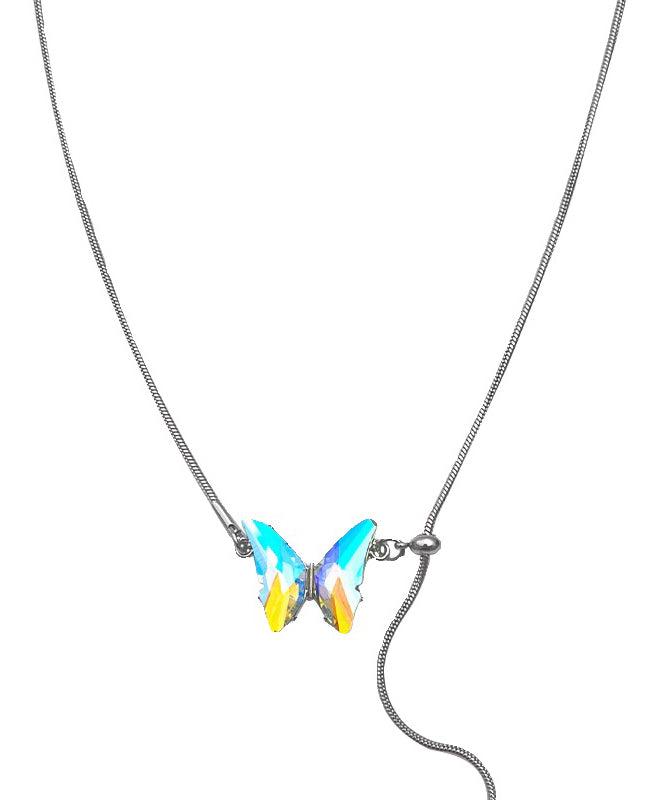 Brief Silk Stainless Steel Butterfly Tassel Pendant Necklace Ii022