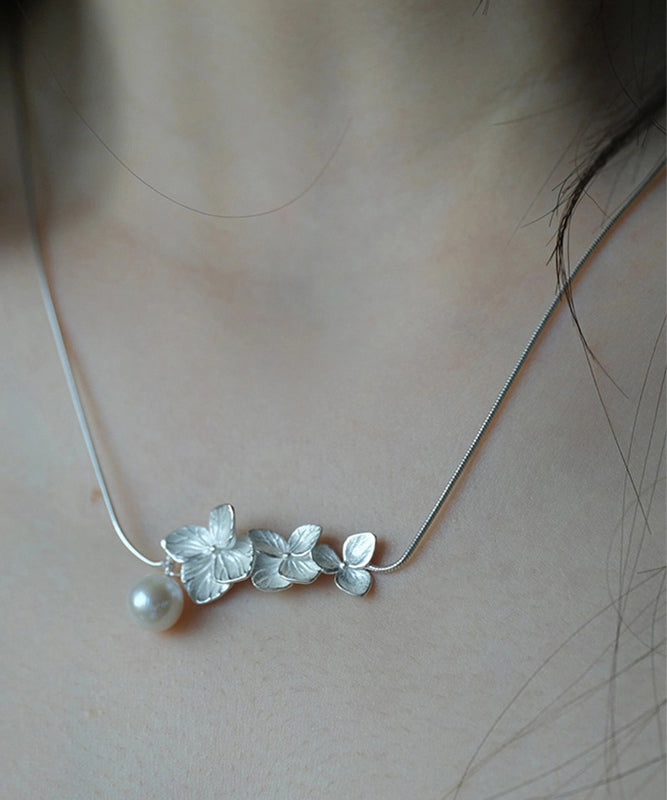 Classy White Sterling Silver Pearl Necklace Po079