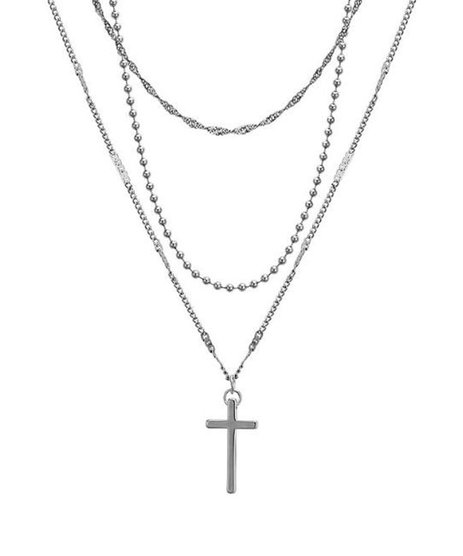 Diy Silk Stainless Steel Multilayer Cross Pendant Necklace