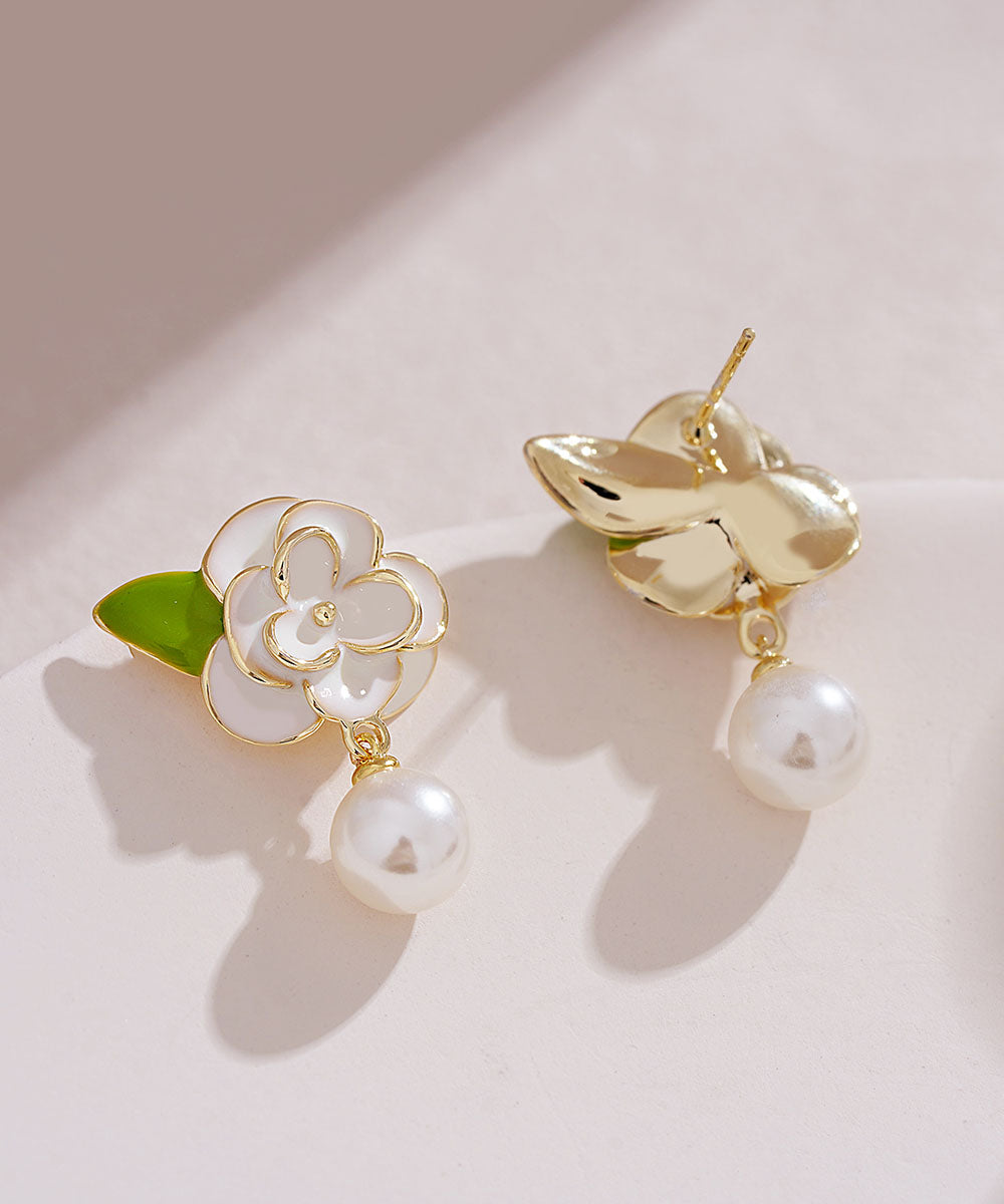 Diy White Sterling Silver Overgild Enamer Pearl Drop Earrings Tw1018