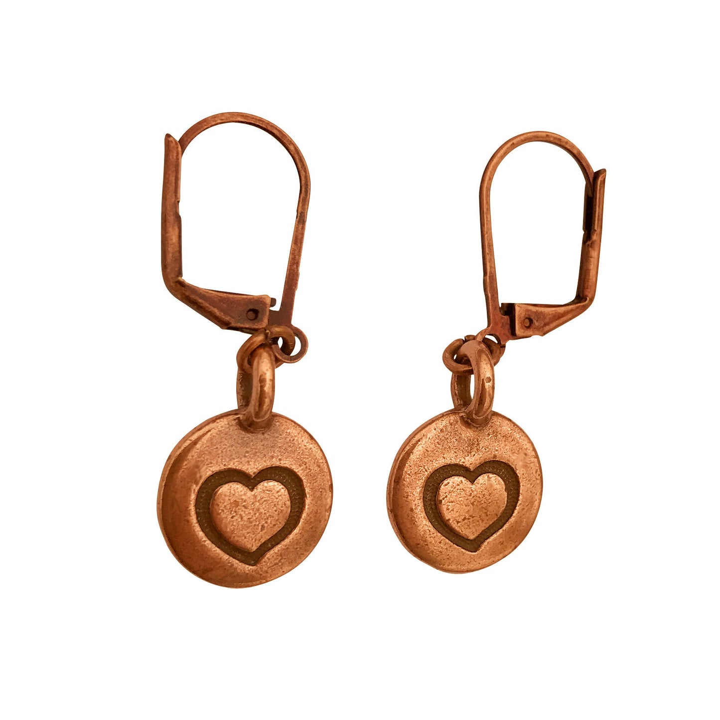 Dragonweave Heart Circle Charm Necklace and Earring Set, Antique Copper Brown Leather Choker and Leverback Earrings