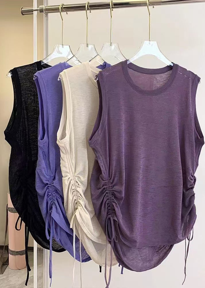 Fine Purple Drawstring Cotton Beach Vest Sleeveless