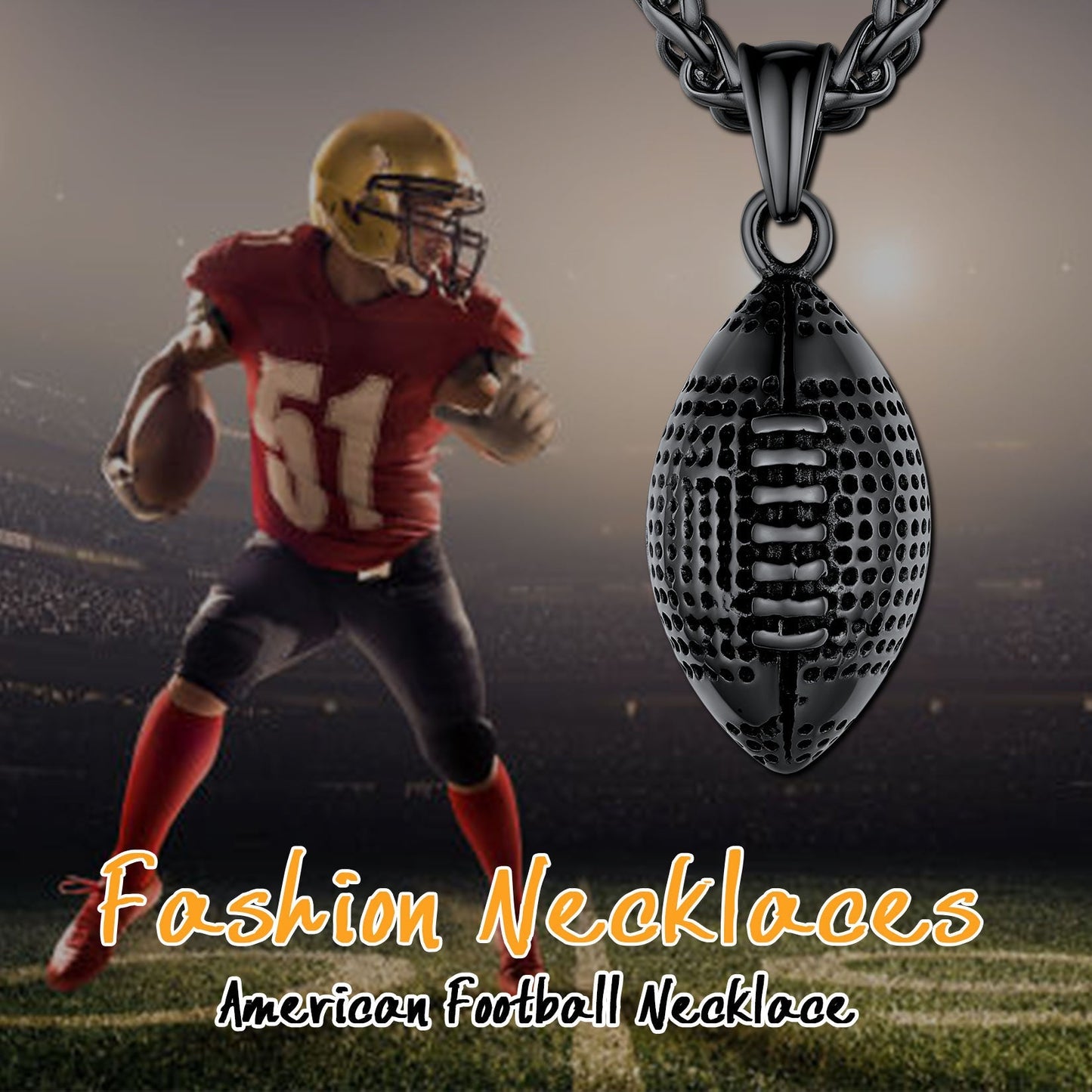 3d American Football Pendant Necklace for