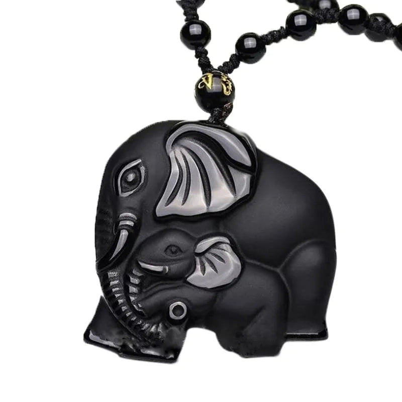 Black Stone Elephant Necklace