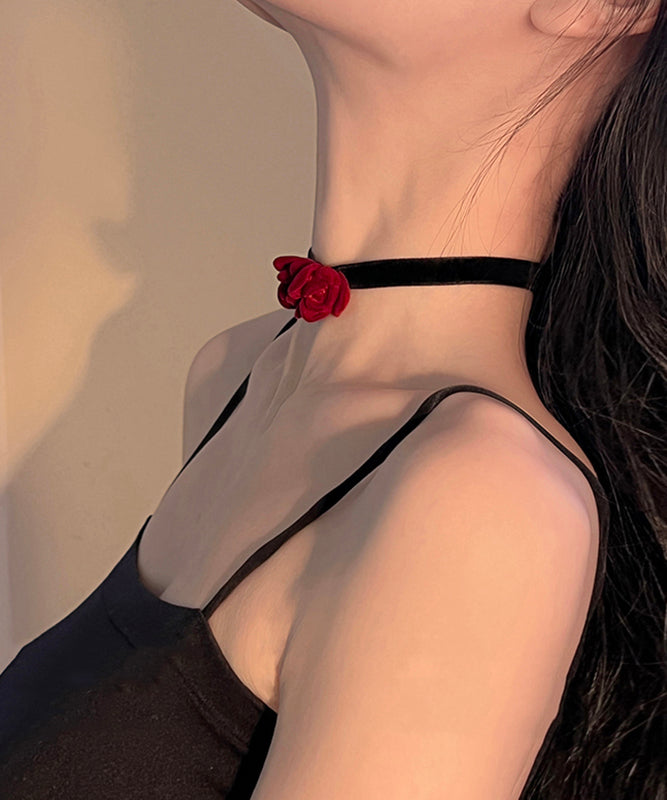 Handmade Red Silk Velvet Bow Pendant Necklace