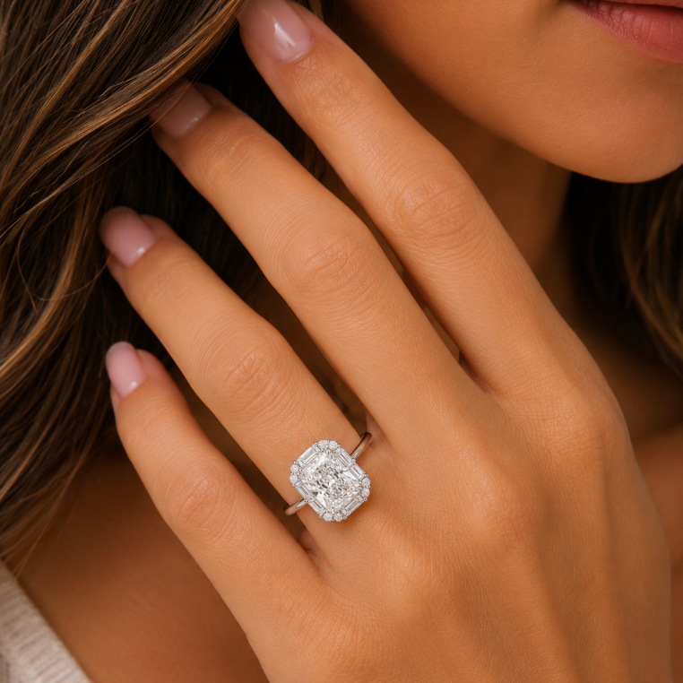 "jameson" Silver Lab Diamond Emerald Cut Ring