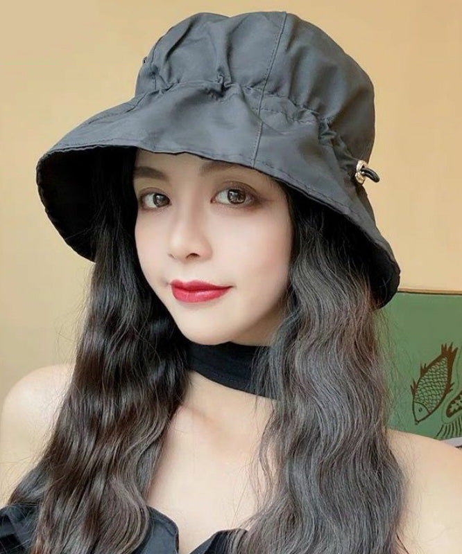 Modern Black Patchwork Drawstring Bucket Hat
