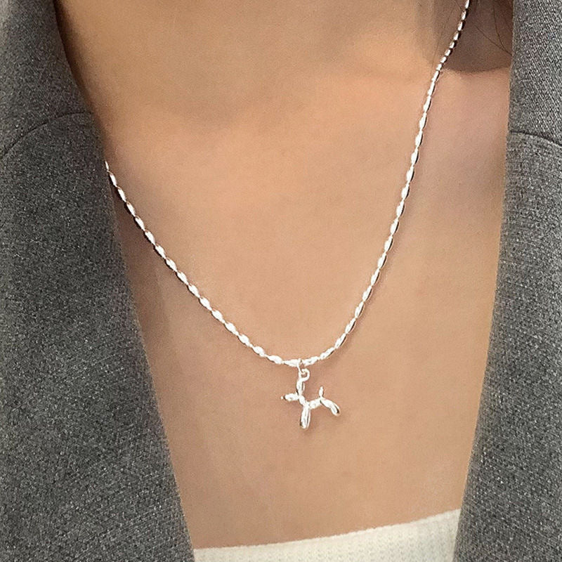 Story Silver Beads Dog Pendant Necklace