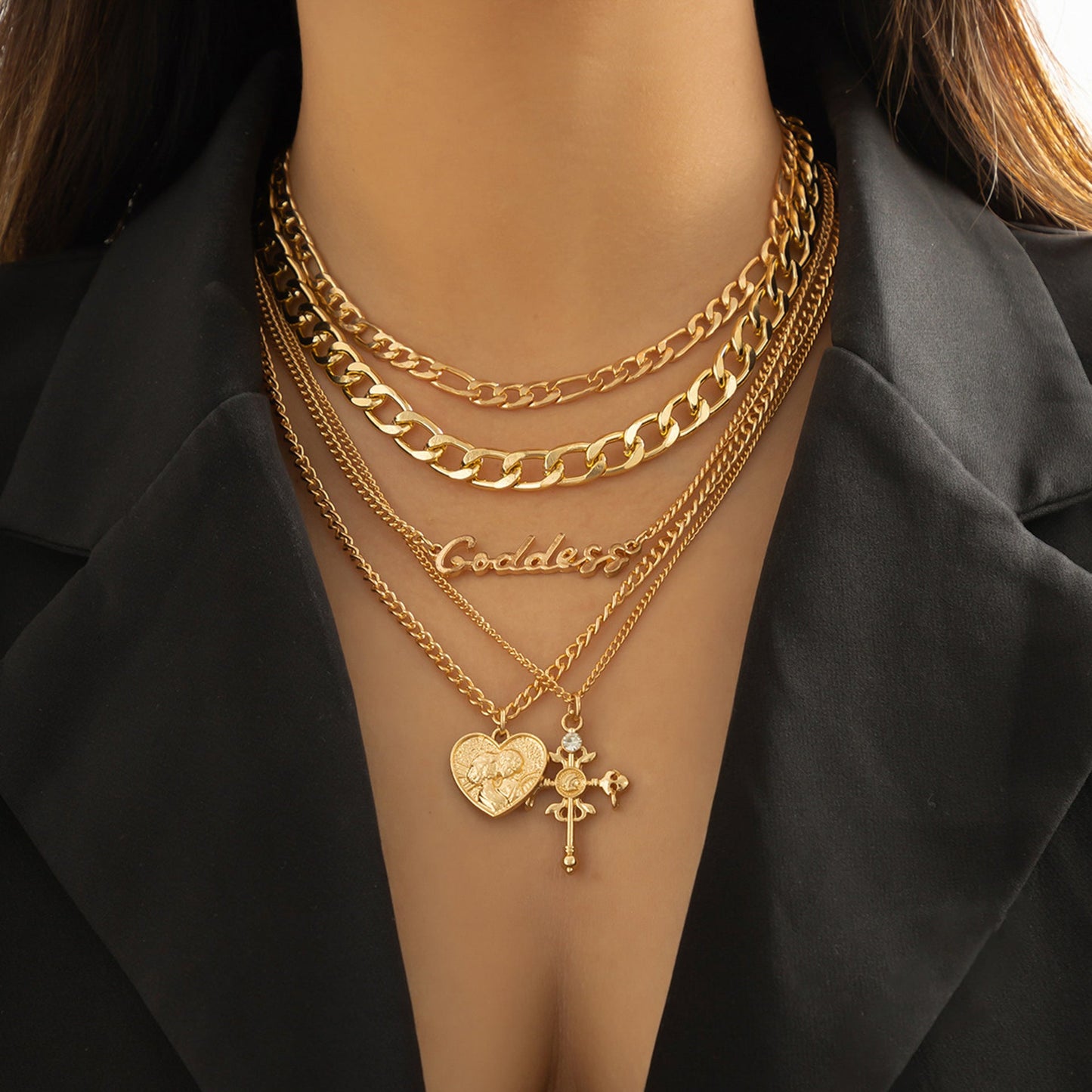 Avneet Layered Heart Cross Necklace