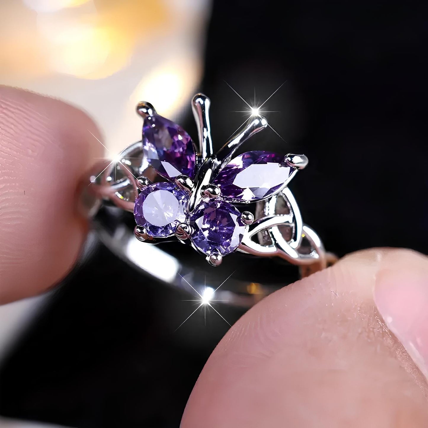 Divine Guidance Trinity Knot Amethyst Ring