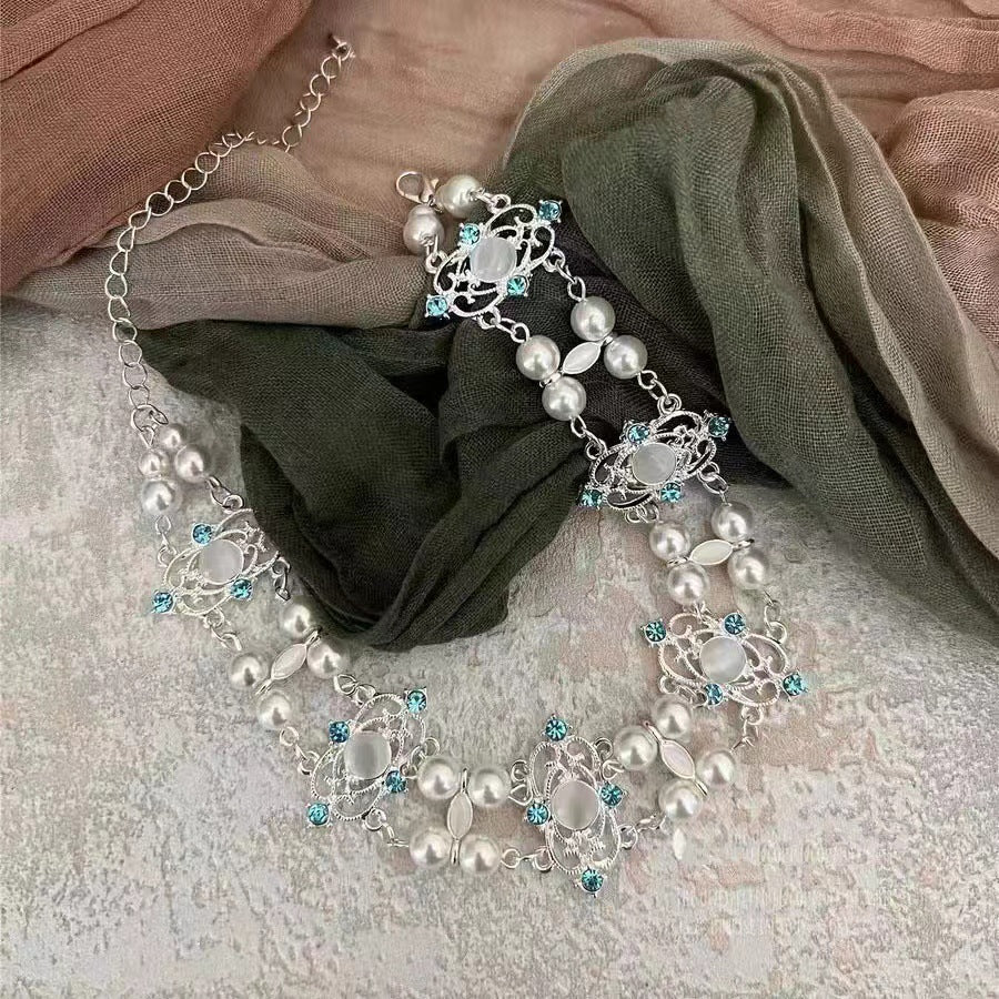 Retro Baroque Style Cross Pearl Layered Necklace