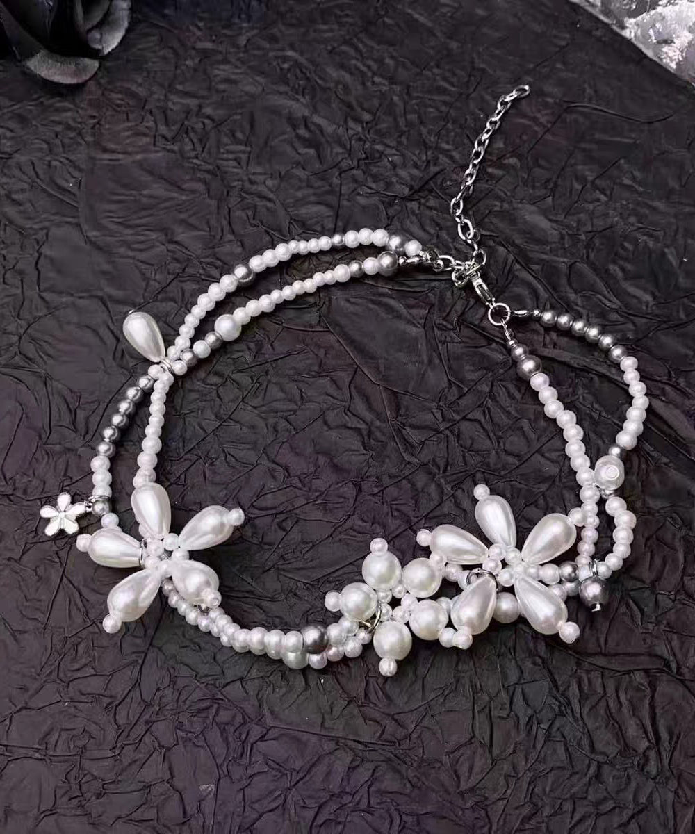 Original Design White Alloy Pearl Beading Pendant Necklace Yu022