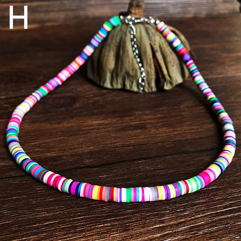 Soft Pottery Clay Beads Necklace Choker Necklace for Style Colorful Beaded Handmade Jewelry Gift