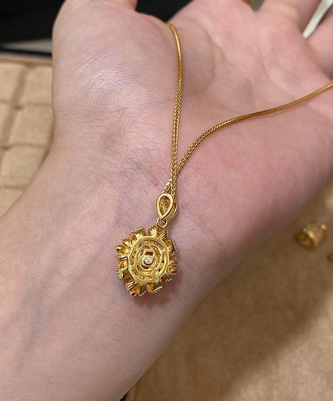 Style Gold Copper Overgild Zircon Sunflowe Pendant Necklace Yd042