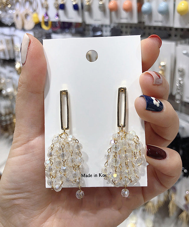 Unique White Sterling Silver Copper Crystal Hollow Out Drop Earrings Ly1794
