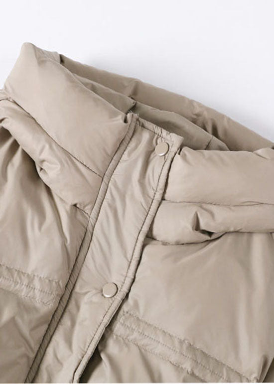Khaki Zip Up Drawstring Duck Down Puffer Jacket Winter