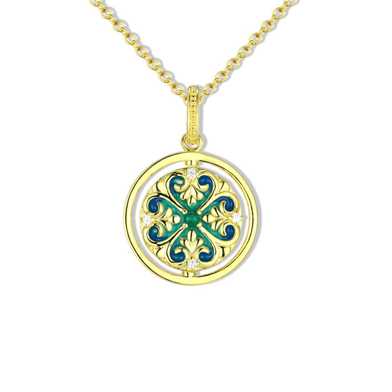 Buddha Stones 925 Sterling Silver Lotus Flower Zircon Enlightenment Rotatable Necklace Pendant