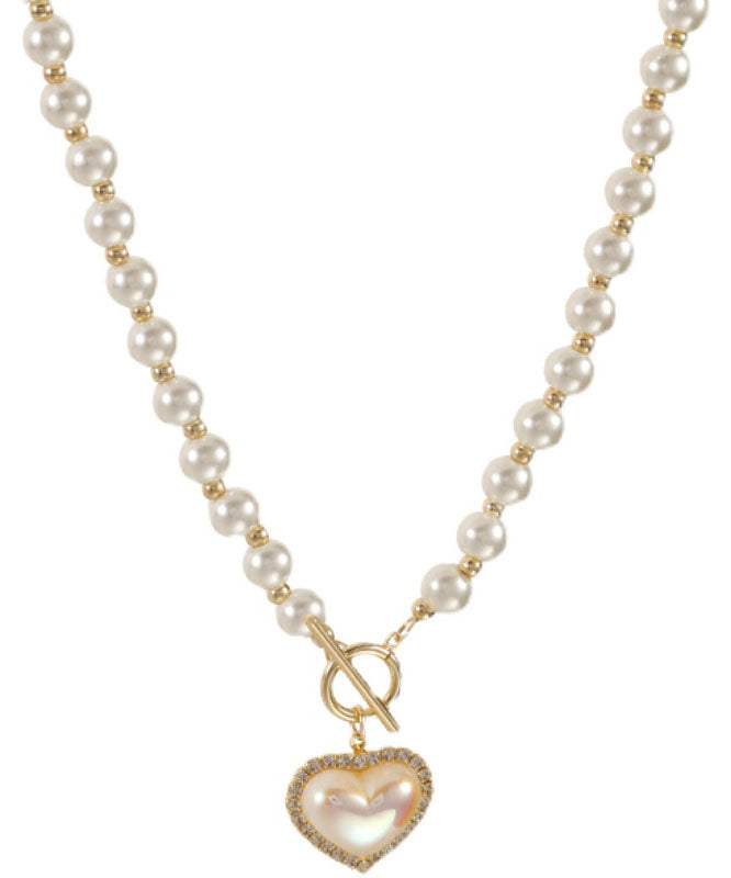 Gold Alloy Zircon Pearl Pendant Necklace
