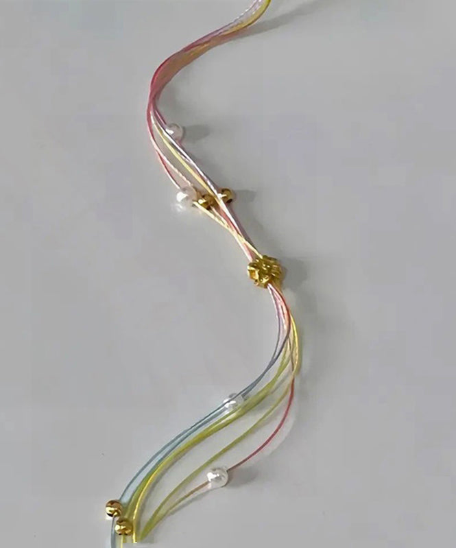 Rainbow Alloy Hand Woven Pearl Chain Bracelet