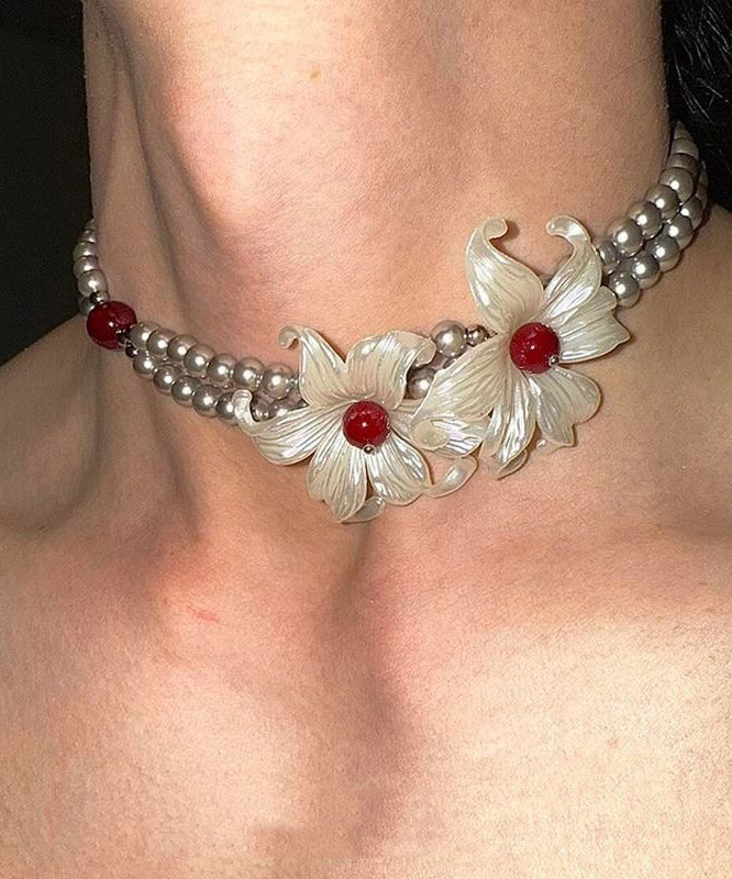 Boutique Grey Copper Alloy Double-layer Pearl Iris Gratuated Bead Necklace