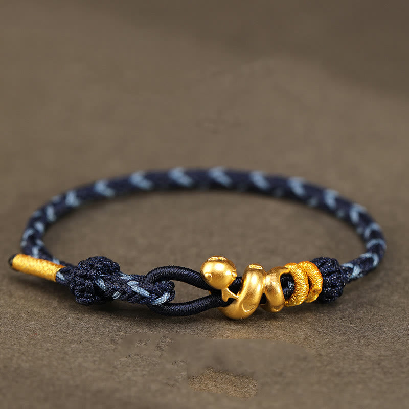 Gold Snake Red String Bracelet for Strength & Protection