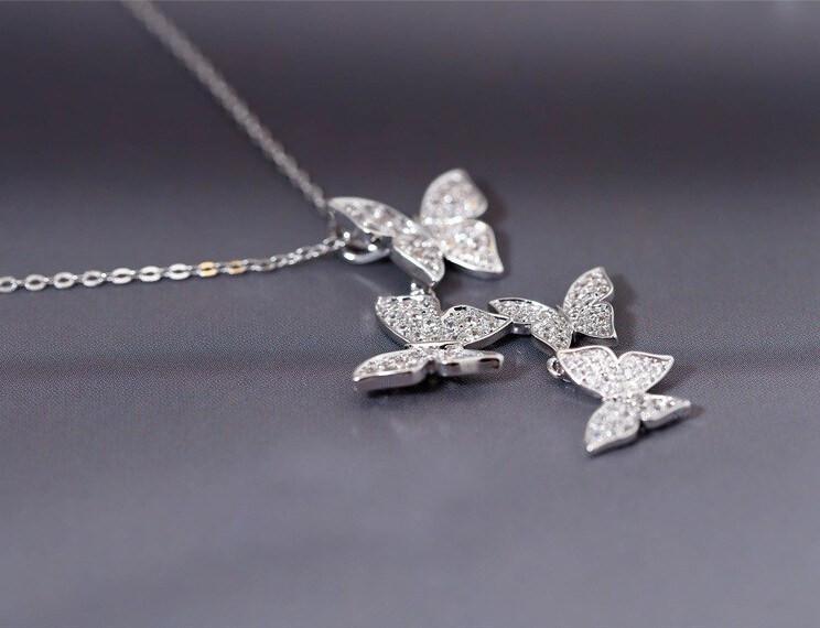 Dangling Butterflies Silver Necklace
